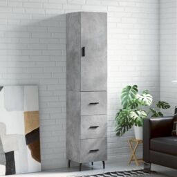 Berkfield Home Highboard Concrete Grey 34.5x34x180 cm Engineered Wood - thumbnail 1
