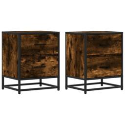 Berkfield Home Decorative Bedside Cabinets 2 pcs Smoked Oak 40x31x50 cm Engineer in Brown - Size: 40 x 31 x 50 cm - thumbnail 3