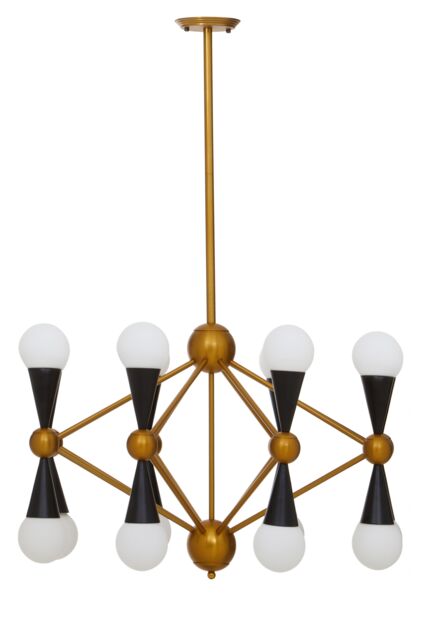 Orsina Brass & Black Metal Pendant Light, Contemporary 16 Bulb Ceiling Light With White Glass Shades in Gold - image 1