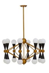 Orsina Brass & Black Metal Pendant Light, Contemporary 16 Bulb Ceiling Light With White Glass Shades in Gold - thumbnail 3