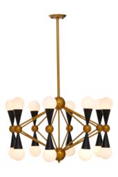 Orsina Brass & Black Metal Pendant Light, Contemporary 16 Bulb Ceiling Light With White Glass Shades in Gold - thumbnail 5