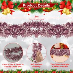 Neel Blue Christmas Shiny Metallic Chunky Tinsel Garland, 6.5ft in Pink - thumbnail 2