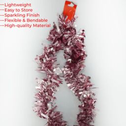 Neel Blue Christmas Shiny Metallic Chunky Tinsel Garland, 6.5ft in Pink - thumbnail 3