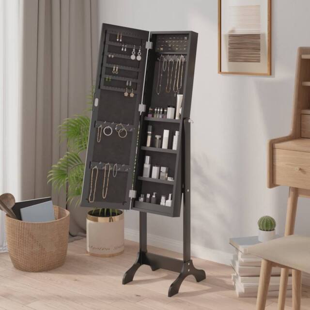 Berkfield Home Beautiful Free-Standing Mirror Black 34x37x146 cm - Size: 34 x 37 x 146 cm