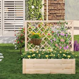 Nordara Wooden Elevated Planter Box Raised Garden Bed w/ Lattice Trellis in Beige - Size: 400 cm x 600 cm - thumbnail 7