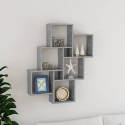 Berkfield Home Wall Cube Shelf Concrete Grey 78x15x93 cm Engineered Wood - Size: 78 x 15 x 93 cm - thumbnail 2
