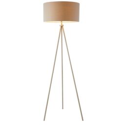 Loops Sleek Tripod Floor Lamp Matt Nickel E27 Free Standing Lounge Light & Grey Shade in Metallics - thumbnail 1
