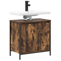 Berkfield Home Bathroom Basin Cabinet Smoked Oak 60x34.5x60 cm in Brown - thumbnail 4