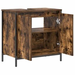 Berkfield Home Bathroom Basin Cabinet Smoked Oak 60x34.5x60 cm in Brown - thumbnail 5
