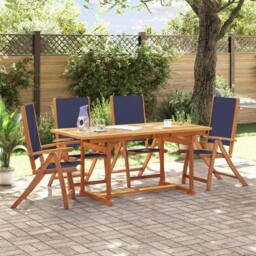 Berkfield Home 5 Piece Garden Dining Set Solid Wood Acacia & Textilene in Brown - thumbnail 1
