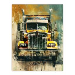 "Artery8 Yellow Long Haul Truck Front Modern Painting Wall Art Print - Size: W18"" x H24""" - thumbnail 1