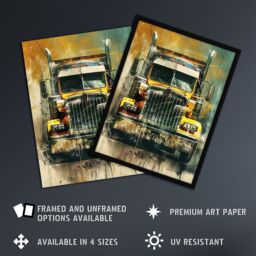 "Artery8 Yellow Long Haul Truck Front Modern Painting Wall Art Print - Size: W18"" x H24""" - thumbnail 2