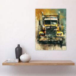 "Artery8 Yellow Long Haul Truck Front Modern Painting Wall Art Print - Size: W18"" x H24""" - thumbnail 4