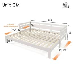 Merax White Wooden Single Bed Wooden Daybed With Pull Out Trundle - thumbnail 8