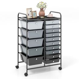 Costway 15 Drawer Rolling Storage Cart Tools Scrapbook Paper Organizer Lightweight in Grey