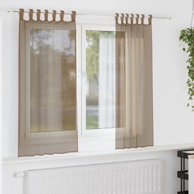 Berkfield Home Voile Curtains with Loops 2 pcs Light Brown 140x140 cm - image 1