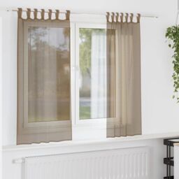 Berkfield Home Voile Curtains with Loops 2 pcs Light Brown 140x140 cm - thumbnail 1
