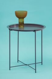 Orsina Modern Design White Metal Round Side Table, Sleek Bedside Table For Bedroom, Functional Livingroom Sidetable in Grey - thumbnail 3