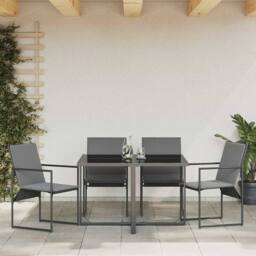 Berkfield Home Garden Chairs with Cushions 4 pcs Black Textilene - thumbnail 4