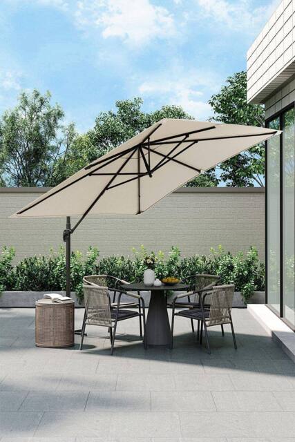 Garden Sanctuary 3m x 3m Large Rotating Cantilever Garden Parasol in Beige - image 1