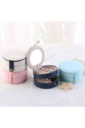 KDMD Women's Round 2 Layer Portable Jewelry Box PU Leather Case Pink - thumbnail 9