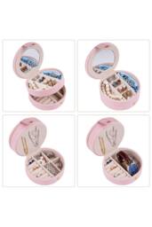KDMD Women's Round 2 Layer Portable Jewelry Box PU Leather Case Pink - thumbnail 5