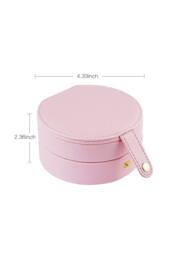 KDMD Women's Round 2 Layer Portable Jewelry Box PU Leather Case Pink - thumbnail 6