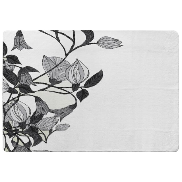 Benjamin Tate Design Black & White Flower Illustration Designer Rug in Natural - Size: Large - image 1