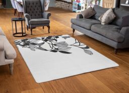 Benjamin Tate Design Black & White Flower Illustration Designer Rug in Natural - Size: Large - thumbnail 2