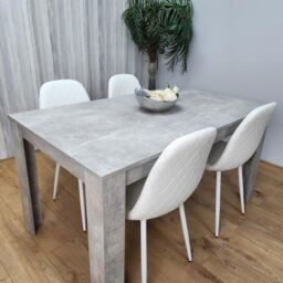 KOSY KOALA Stone Grey Effect Wood Dining Table Set with 4 White Gem Pattern Chairs Dining Room Furniture in Brown - thumbnail 5
