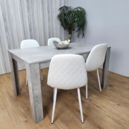 KOSY KOALA Stone Grey Effect Wood Dining Table Set with 4 White Gem Pattern Chairs Dining Room Furniture in Brown - thumbnail 9