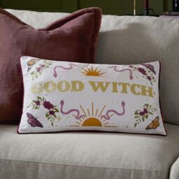 Furn Good Witch Embroidered Velvet Cushion in White - Size: 30 cm x 50 cm - thumbnail 1
