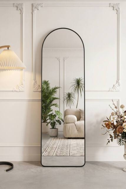 Garden Sanctuary Modern Arched Metal Floor Mirror in Black - image 1