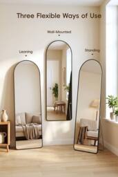 Garden Sanctuary Modern Arched Metal Floor Mirror in Black - thumbnail 2