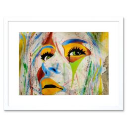 "Artery8 Wall Art Print Graffiti Woman Face Multicolour Art Black Framed 9x7 inch in White - Size: W7"" x H9""" - thumbnail 1