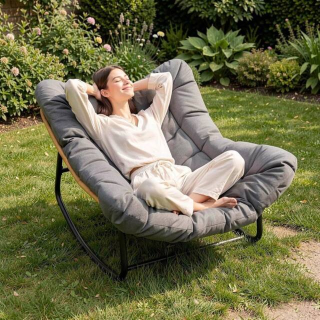 Gartistgo Oversized Egg-Shaped Rocking Chair with Thick Cushion, Metal Frame in Dark Grey - image 1