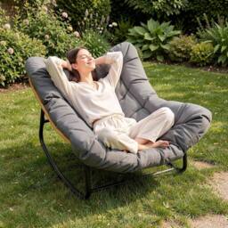 Gartistgo Oversized Egg-Shaped Rocking Chair with Thick Cushion, Metal Frame in Dark Grey