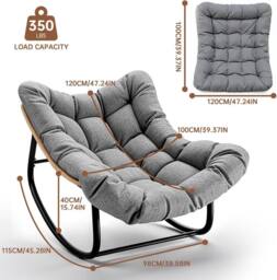 Gartistgo Oversized Egg-Shaped Rocking Chair with Thick Cushion, Metal Frame in Dark Grey - thumbnail 2