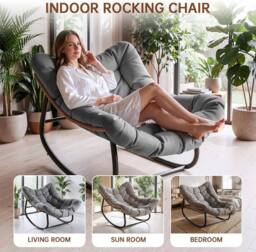 Gartistgo Oversized Egg-Shaped Rocking Chair with Thick Cushion, Metal Frame in Dark Grey - thumbnail 6