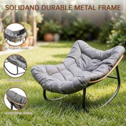 Gartistgo Oversized Egg-Shaped Rocking Chair with Thick Cushion, Metal Frame in Dark Grey - thumbnail 7
