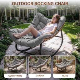 Gartistgo Oversized Egg-Shaped Rocking Chair with Thick Cushion, Metal Frame in Dark Grey - thumbnail 5