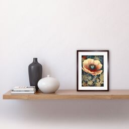 "Artery8 Wall Art Print William Morris Style Peach Anemone Flower Bloom Artwork Framed 9X7 Inch in Brown - Size: W7"" x H9""" - thumbnail 2
