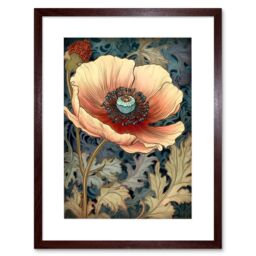 "Artery8 Wall Art Print William Morris Style Peach Anemone Flower Bloom Artwork Framed 9X7 Inch in Brown - Size: W7"" x H9""" - thumbnail 1