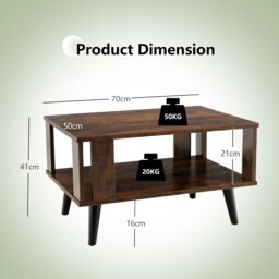 Costway Industrial Coffee Table 2-Tier Wooden Center Table Small Side Table Living Room in Brown - thumbnail 2