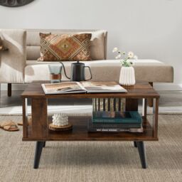 Costway Industrial Coffee Table 2-Tier Wooden Center Table Small Side Table Living Room in Brown - thumbnail 6