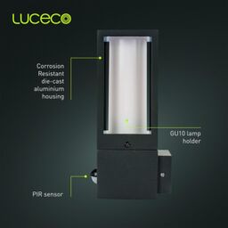 Luceco Azurar Exterior Decorative GU10 Lantern with PIR Motion Sensor in Grey - thumbnail 4