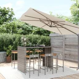 Berkfield Home 7 Piece Garden Bar Set Grey Poly Rattan& Solid Wood Acacia - thumbnail 2