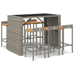 Berkfield Home 7 Piece Garden Bar Set Grey Poly Rattan& Solid Wood Acacia - thumbnail 1