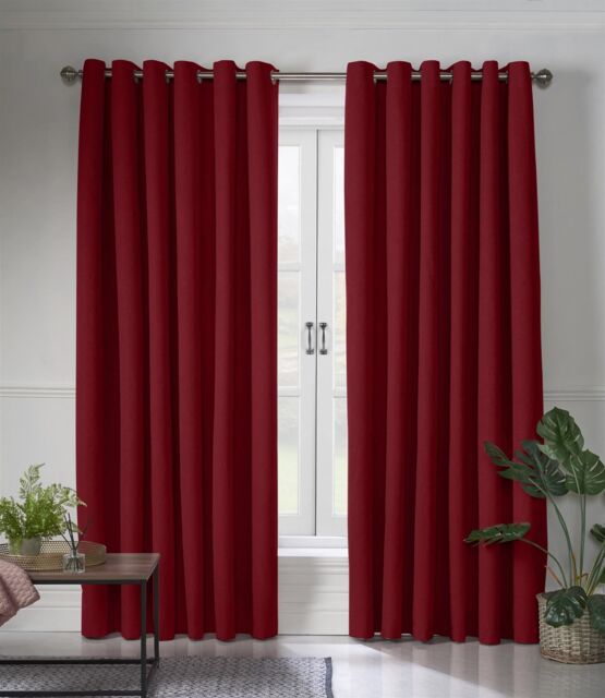 Luxury Living Linen Look Ring Top Blackout Curtains in Red - Size: 110 cm width x 229 cm drop - image 1