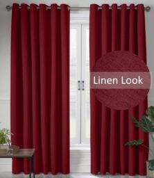 Luxury Living Linen Look Ring Top Blackout Curtains in Red - Size: 110 cm width x 229 cm drop - thumbnail 2